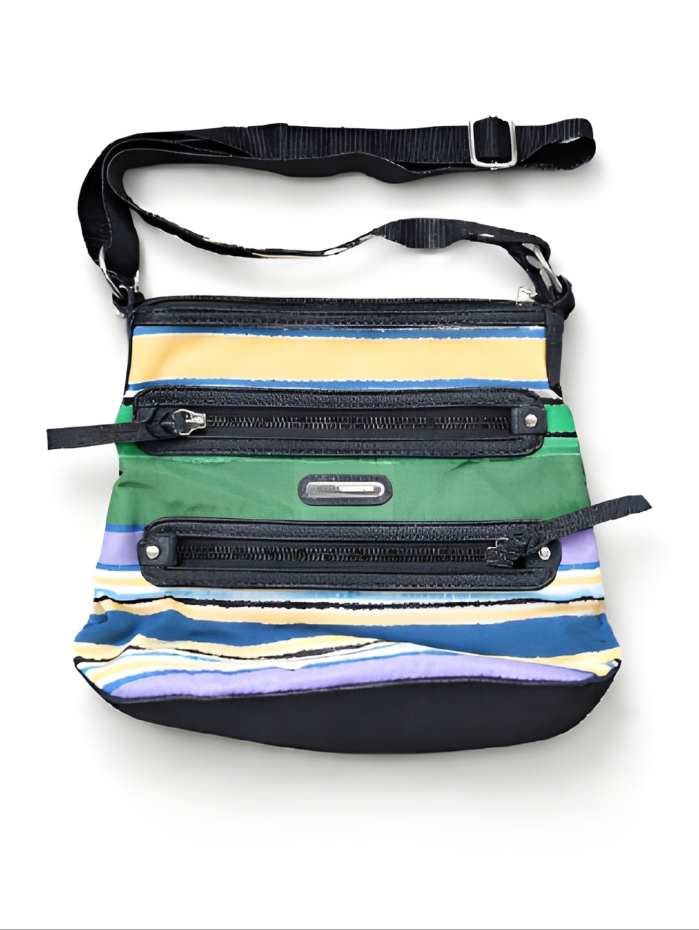 Dana Buchman Vibrant Multicolor Striped Crossbody Bag Multiple Zip Compartments - Picture 7 of 8